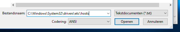 hosts file locatie